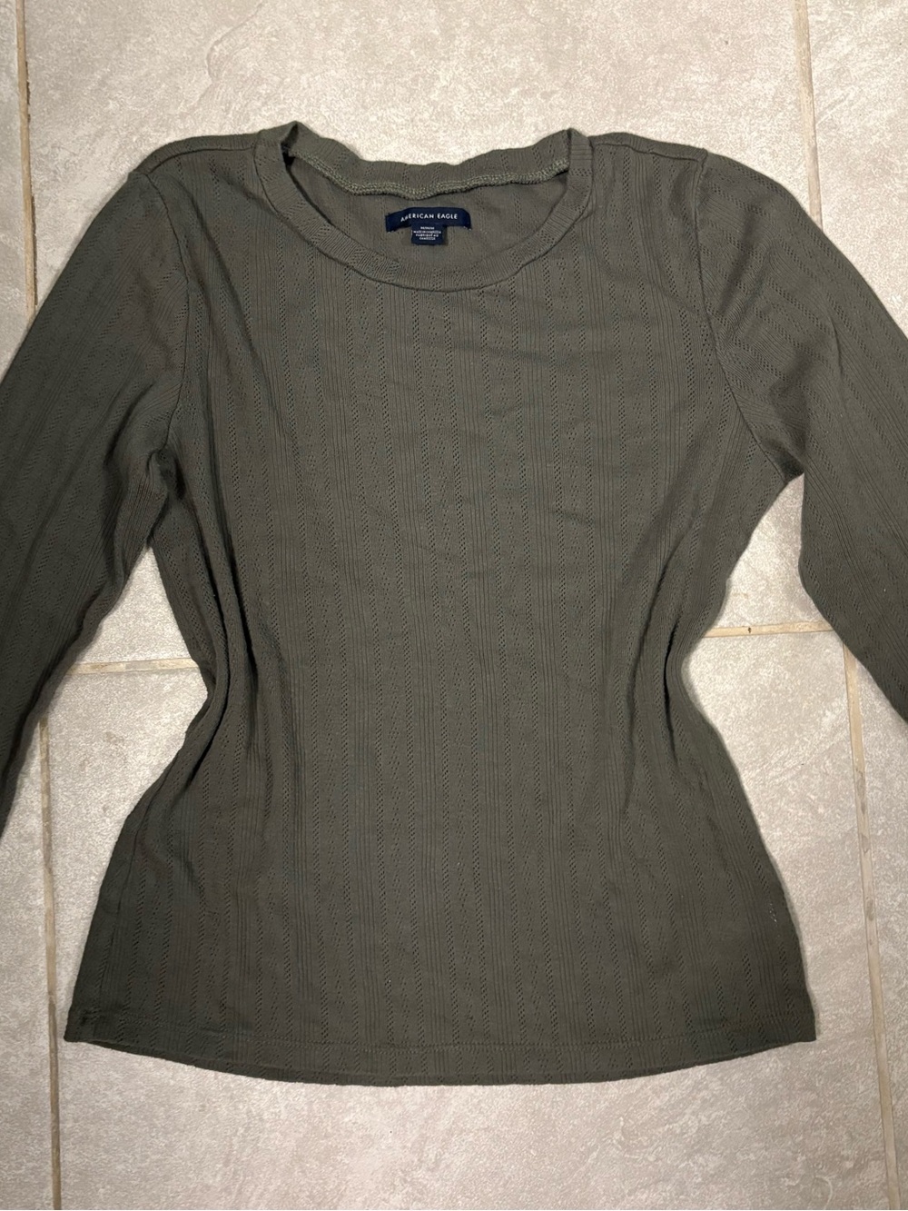 American Eagle Olive Ribbed Long Sleeve Top Soft